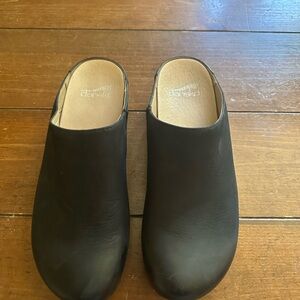 Dansko Black Leather Mule Clogs